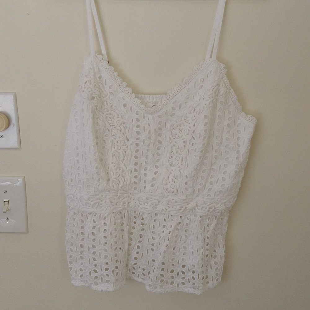 Women's top Jopna xl white embroidery eyelet camisole adjustable straps shirring